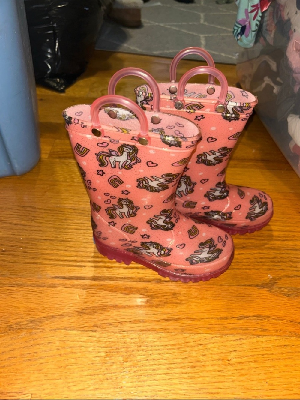 Pink Unicorn Kids Rain Boots with Handles